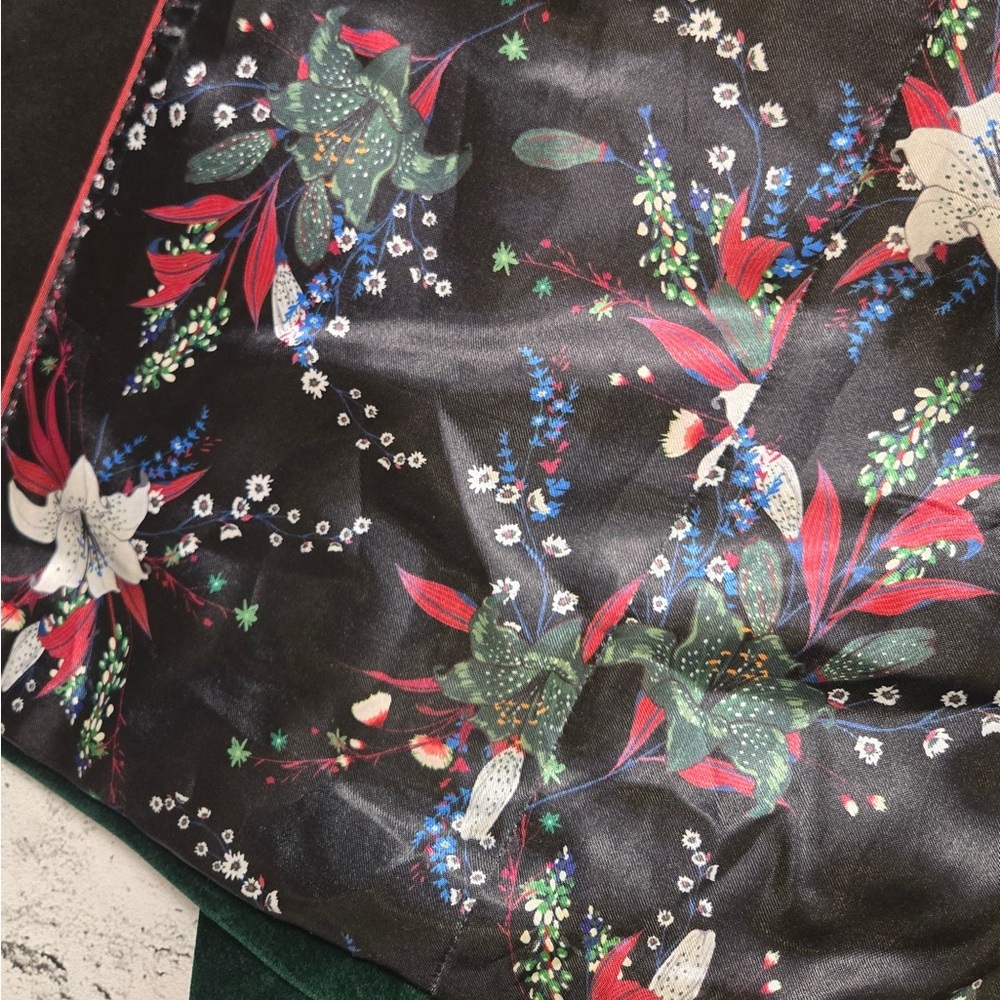 JH Design Green Velvet Tuxedo Blazer Floral Satin Lining 44R Mens - Picture 9 of 12